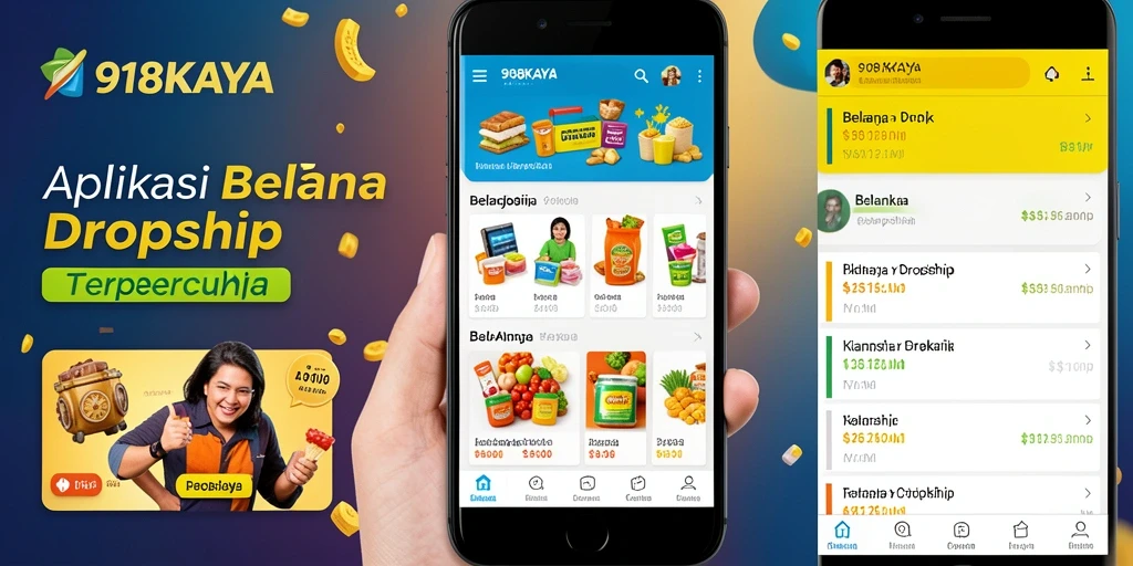Antarmuka aplikasi 918KAYA yang memudahkan berbelanja Dropship.
