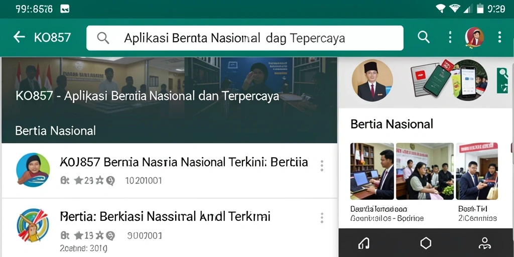 Tampilan antarmuka aplikasi KO857 untuk berita nasional yang informatif.