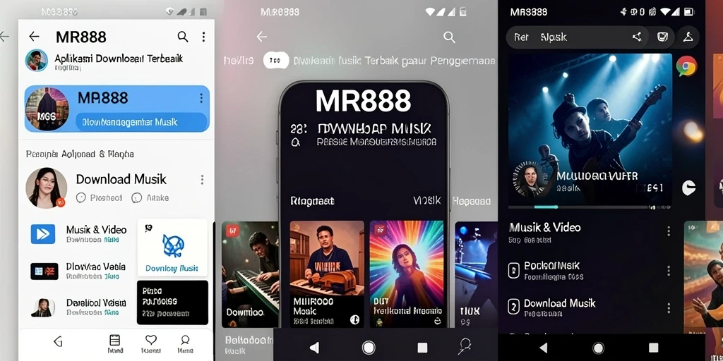 Tampilan antarmuka aplikasi MR888 untuk download musik yang sederhana dan intuitif.