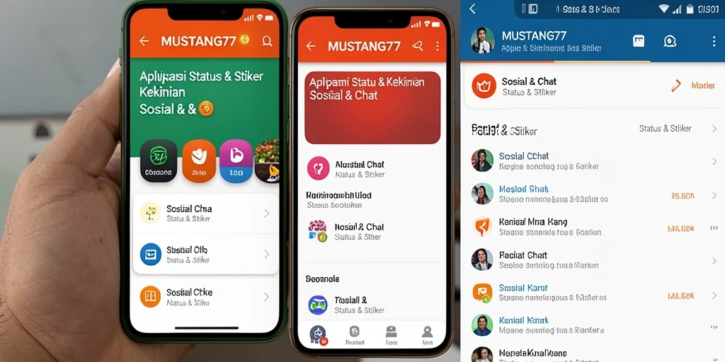 Antarmuka MUSTANG77 dengan berbagai stiker menarik untuk chatting.