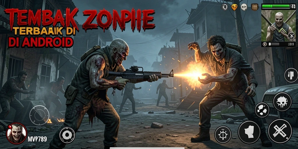 Antarmuka permainan menampilkan aksi tembak zombie yang seru dan mendebarkan.