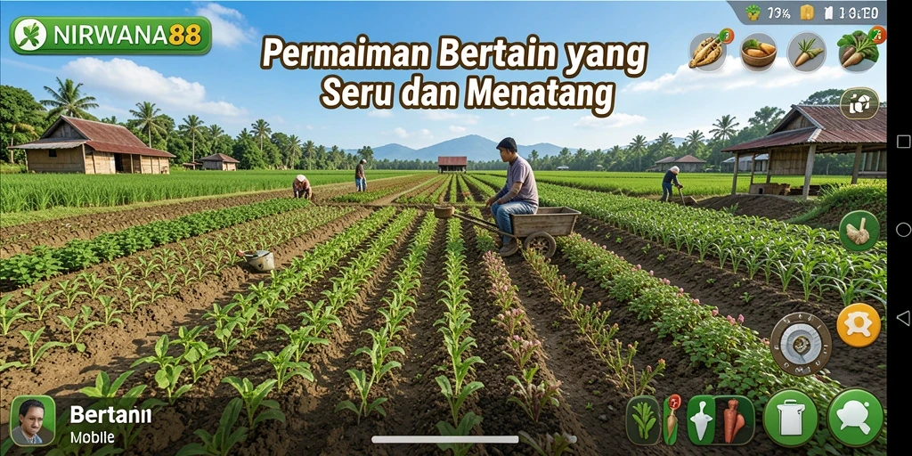 Antarmuka NIRWANA88 menampilkan ladang hijau subur dan hewan ternak.
